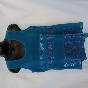 SIMPLY NOELLE beautiful sheer sleeveless top with turquoise sequins, NWT